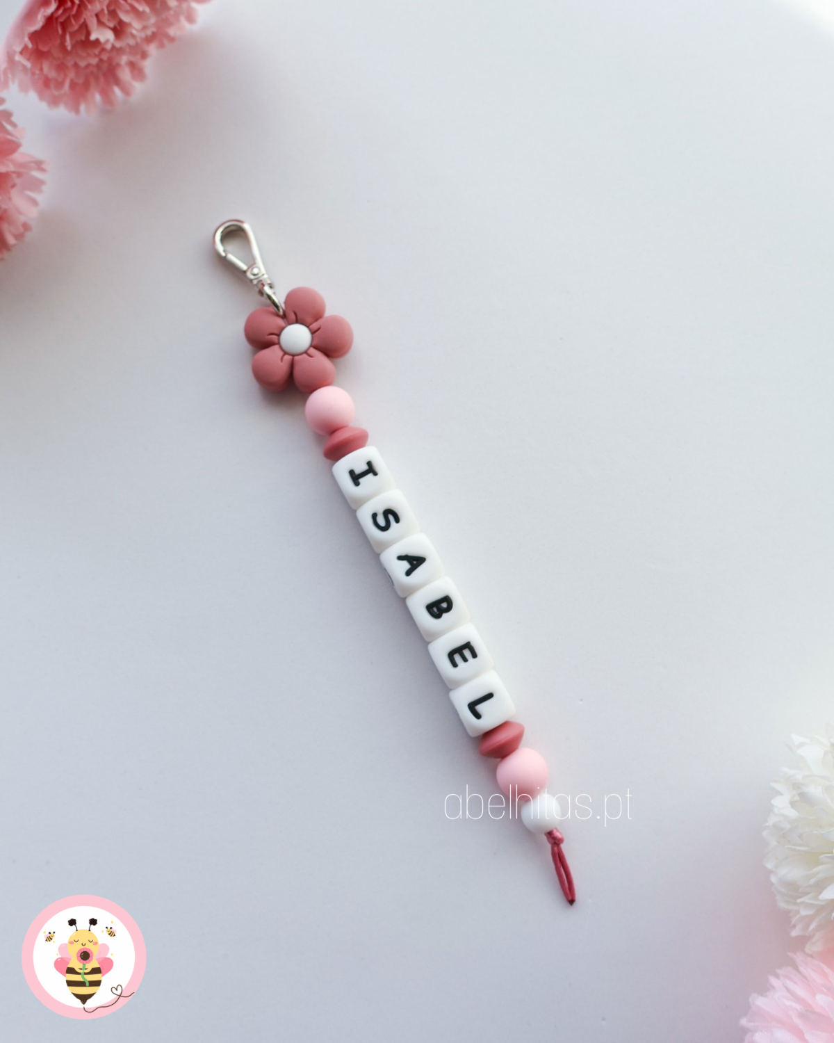 Identificador de mochila - Flor rosa escura