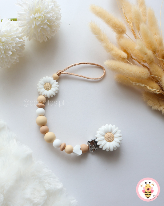 Prendedor de chupeta sem nome - Flor branca