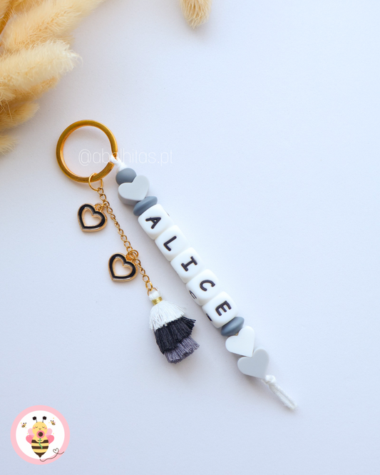Name Keychain - Gray Heart