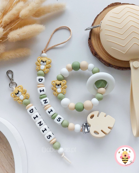 Conjunto Urso bege e verde