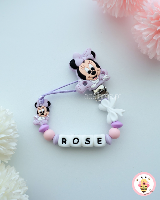 Prendedor de chupeta com nome - Minnie lilás