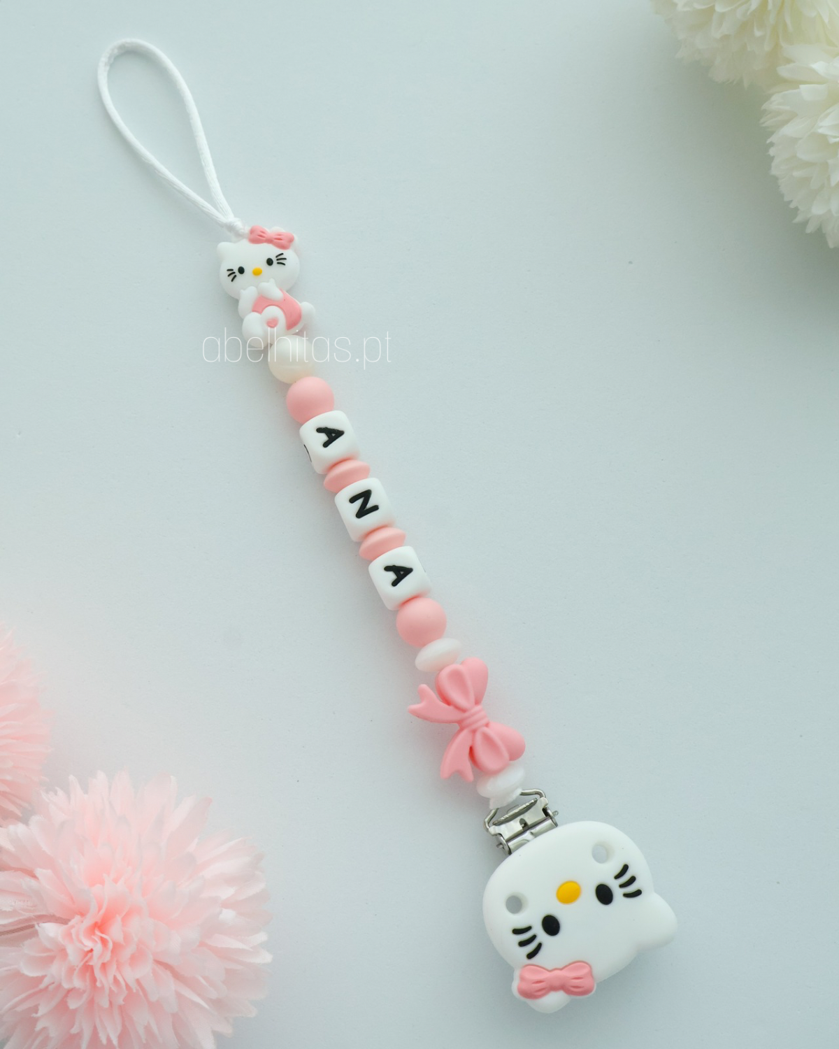 Prendedor de chupeta com nome - Hello Kitty