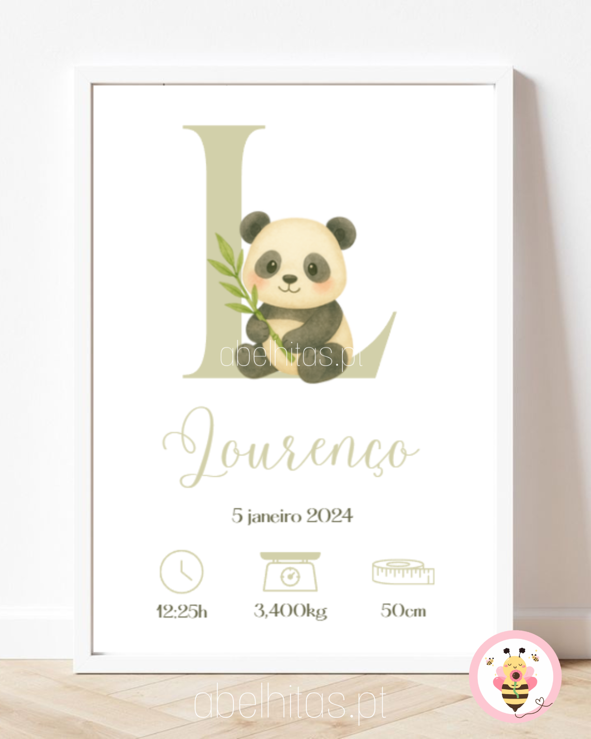 Quadro Nascimento Bebé personalizado - Inicial