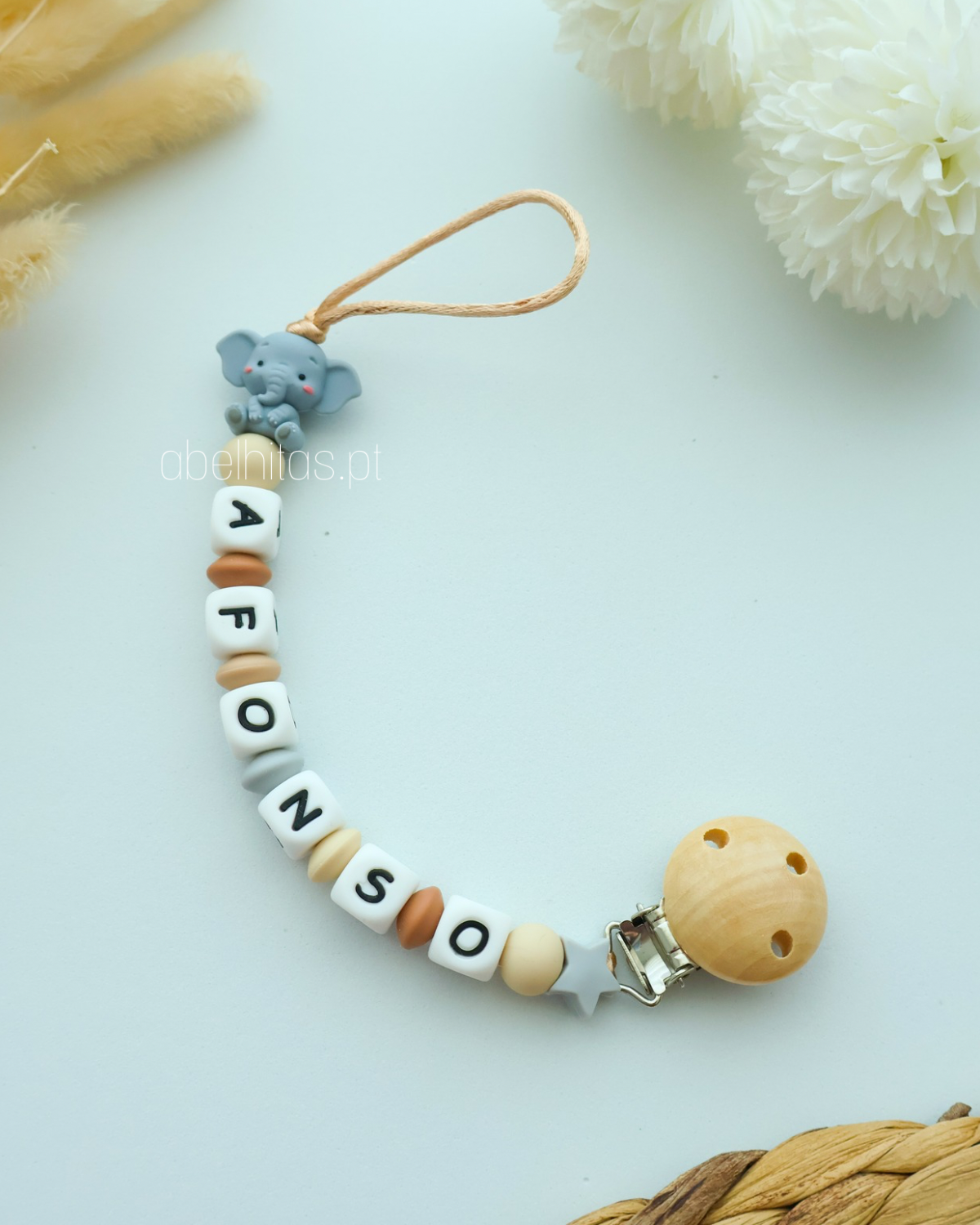 Pacifier clip with name - Elephant