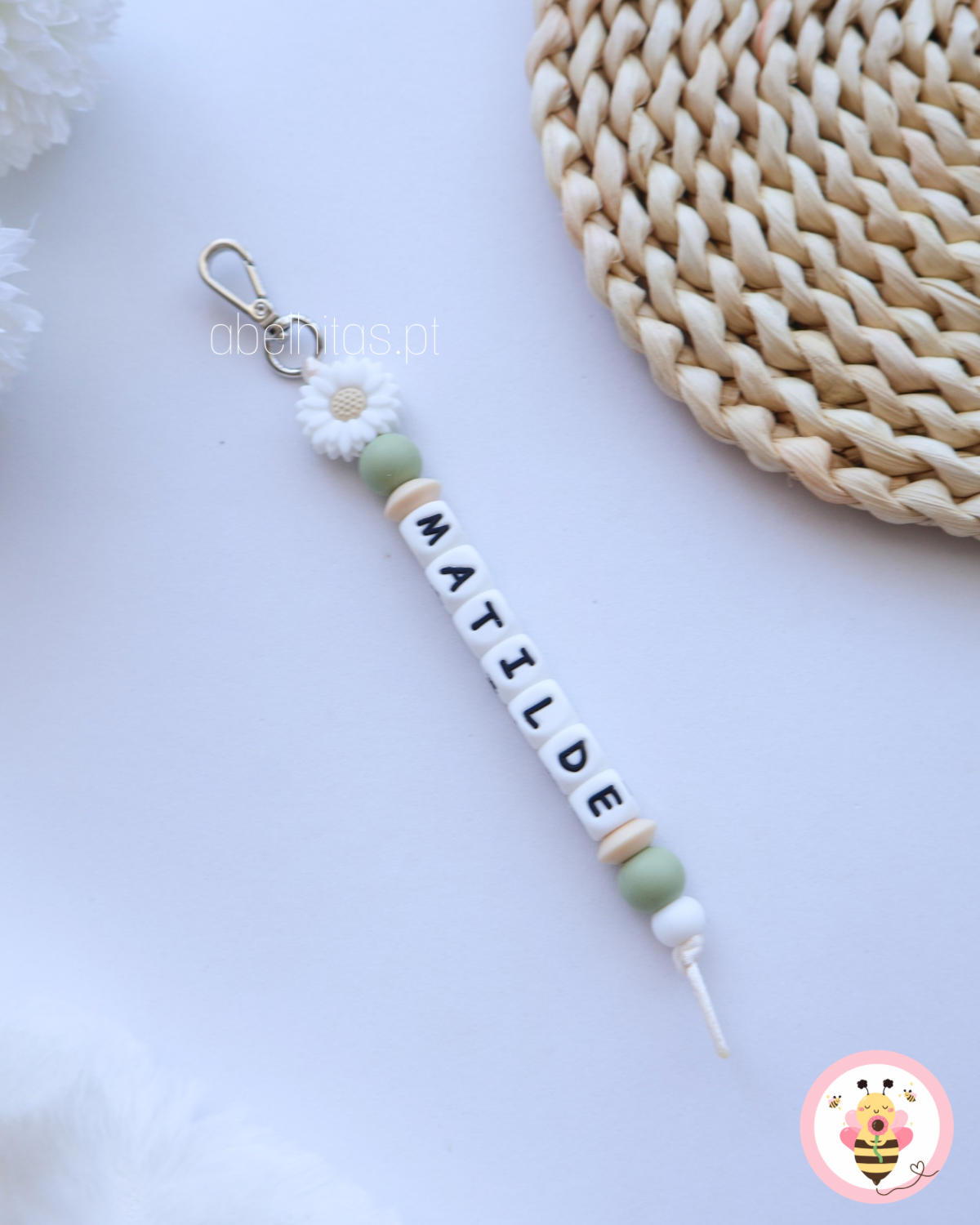 Identificador de mochila - Flor branca