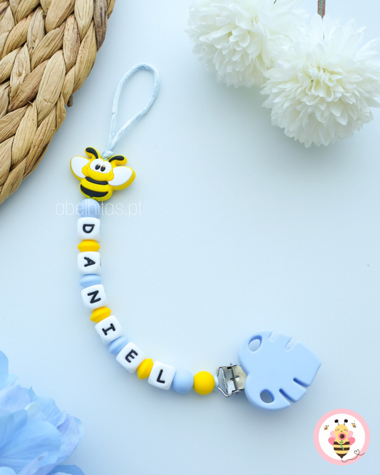 Prendedor de chupeta com nome - Abelha