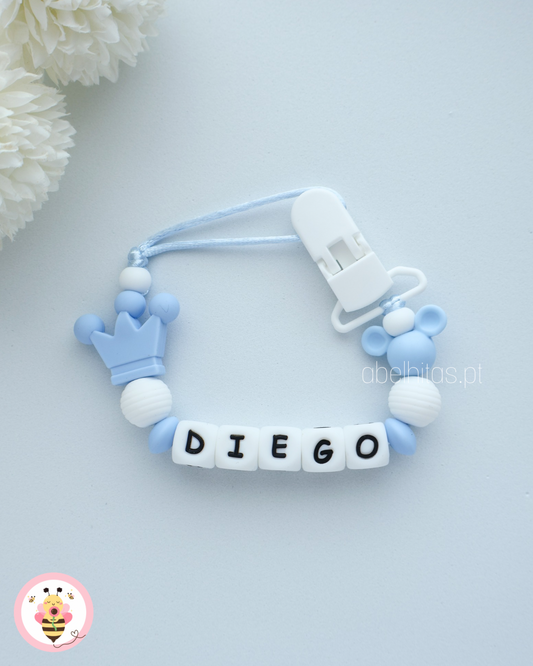 Prendedor de chupeta com nome - Mickey simples azul