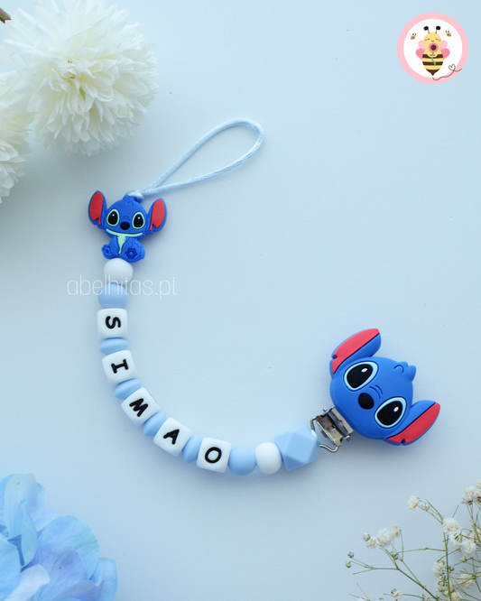 Prendedor de chupeta com nome - Stitch
