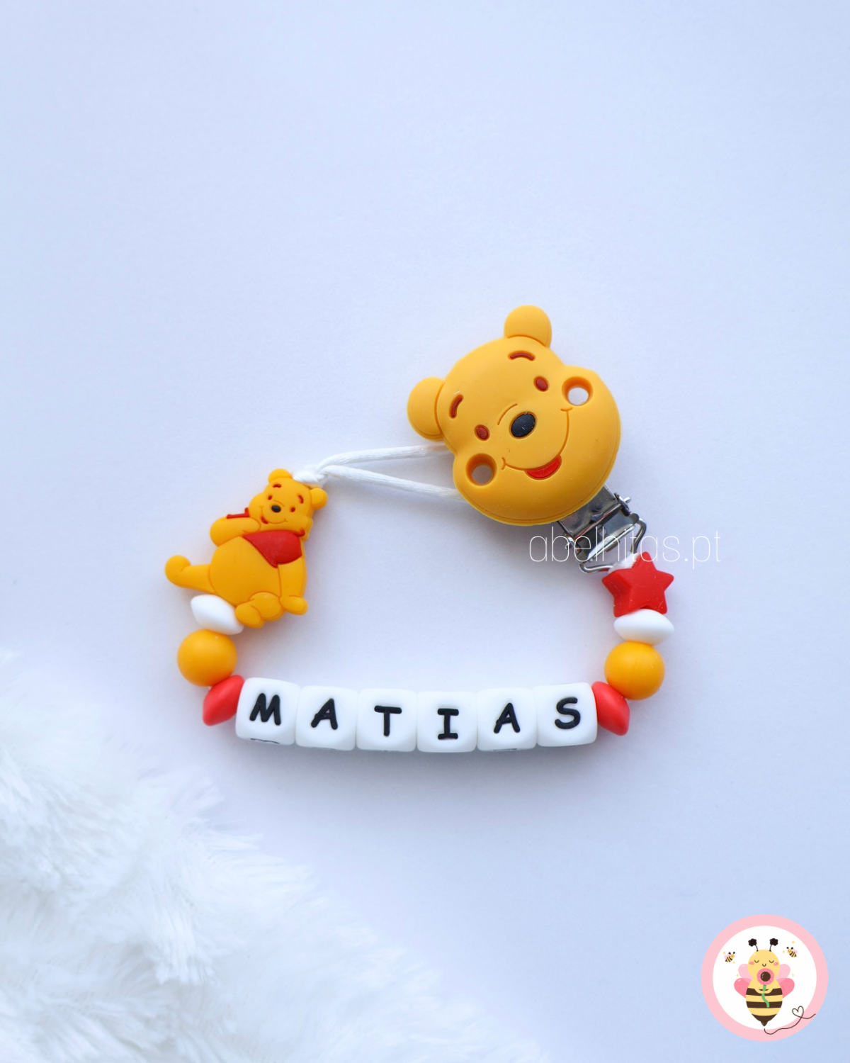 Prendedor de chupeta com nome - Winnie The Pooh