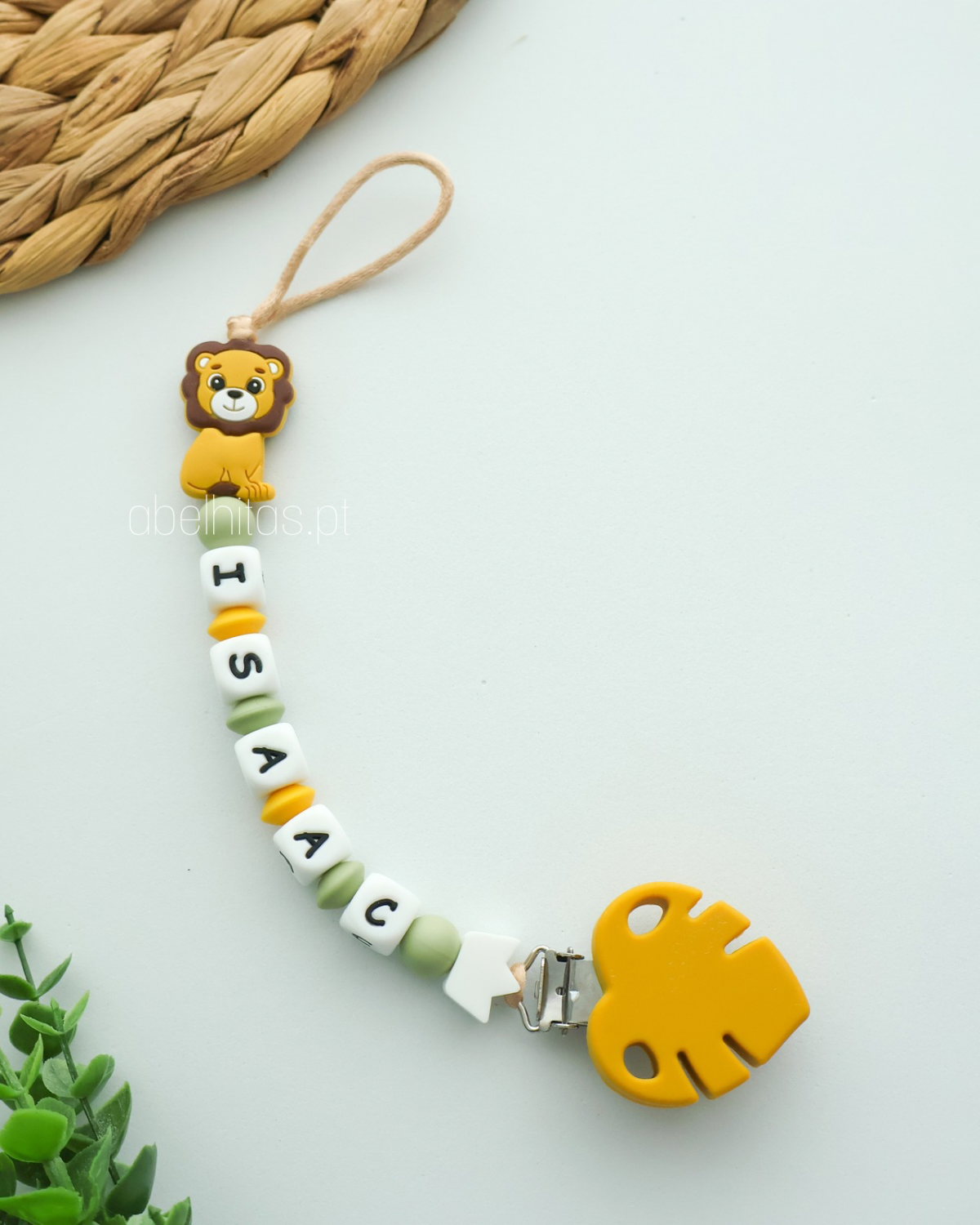 Pacifier clip with name - Lion