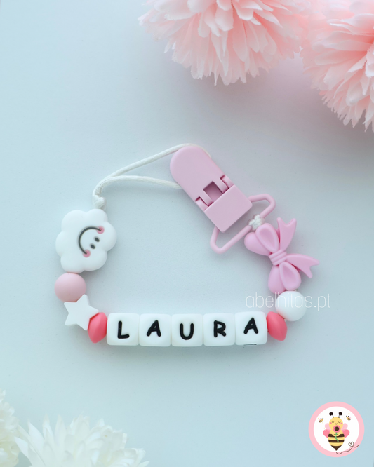 Prendedor de chupeta com nome - Nuvem