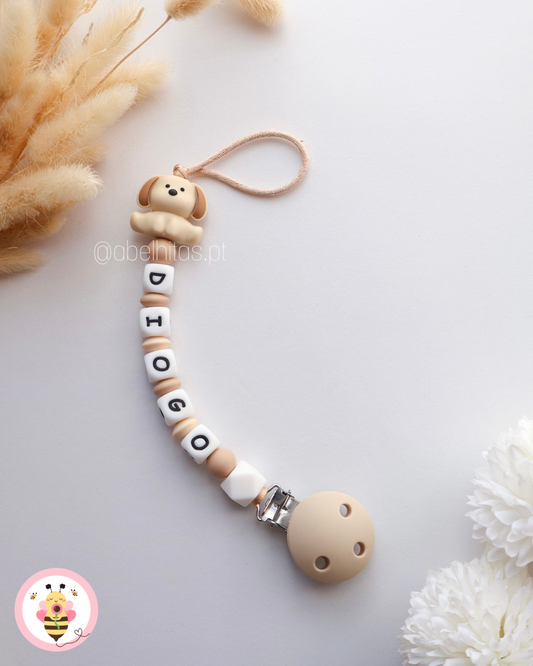 Prendedor de chupeta com nome - Cão