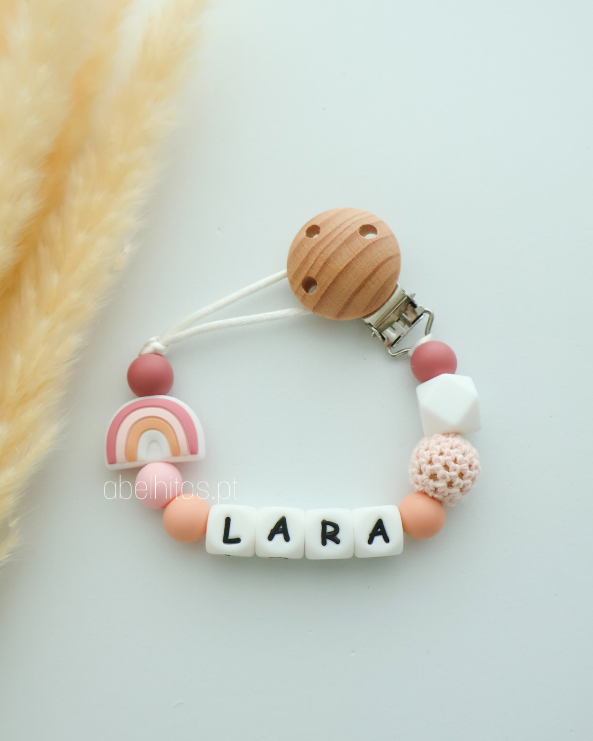 Pacifier clip with name - Pastel Rainbow