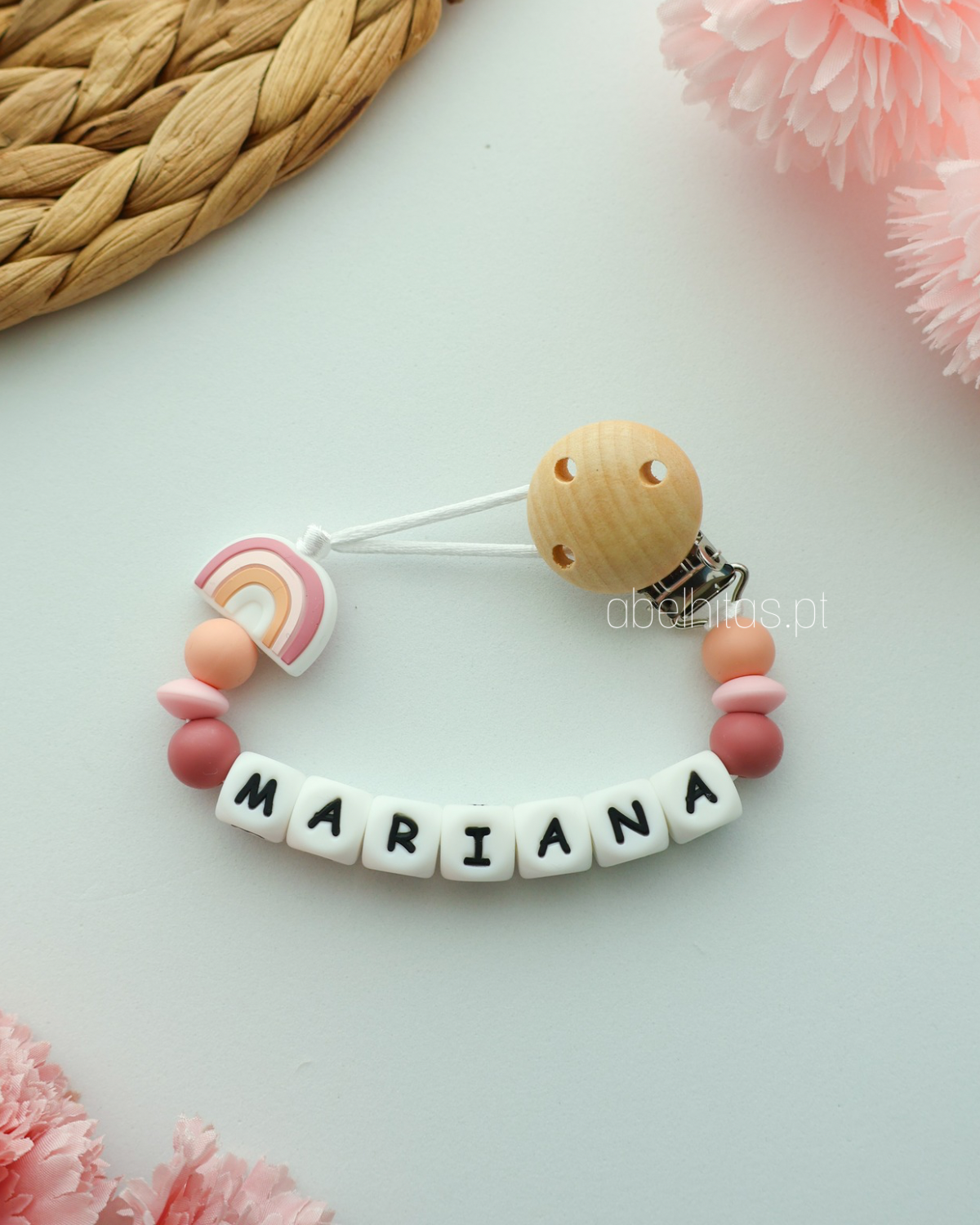 Pacifier clip with name - Pastel Rainbow