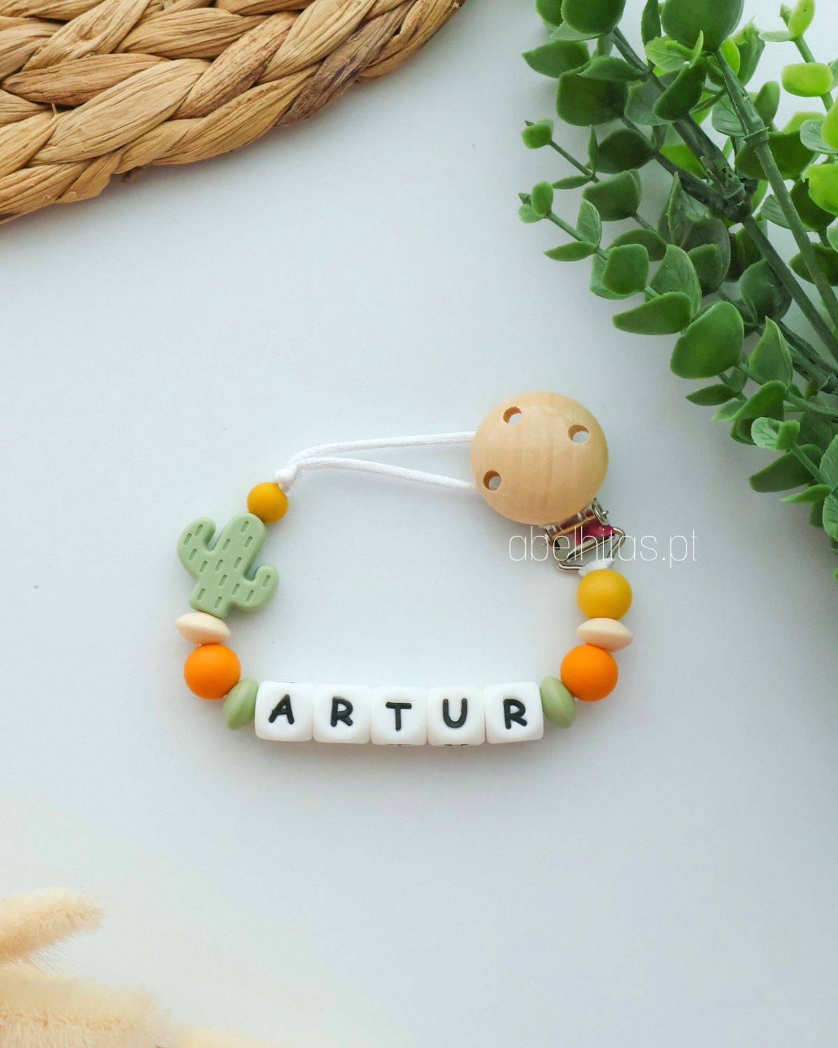Pacifier clip with name - Cactus