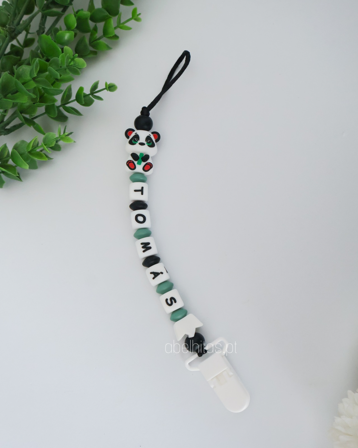 Prendedor de chupeta com nome - Panda