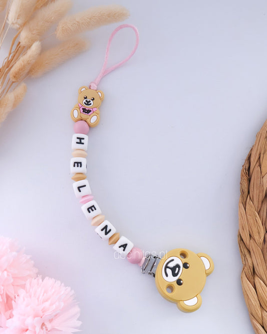 Prendedor de chupeta com nome - Urso Moschino
