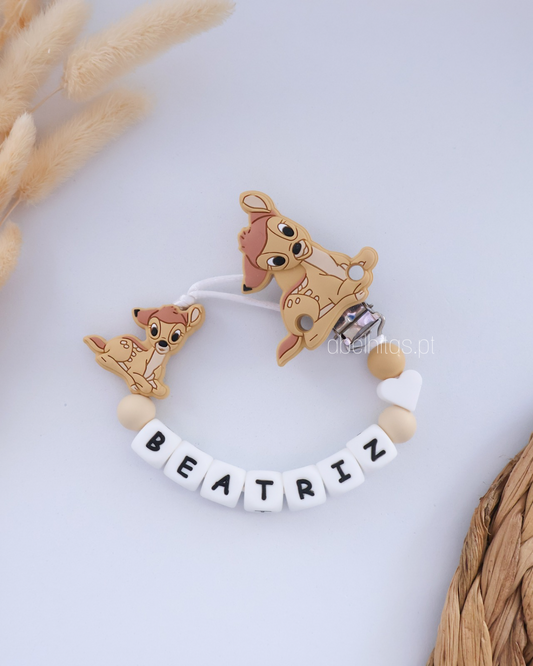Prendedor de chupeta com nome - Bambi
