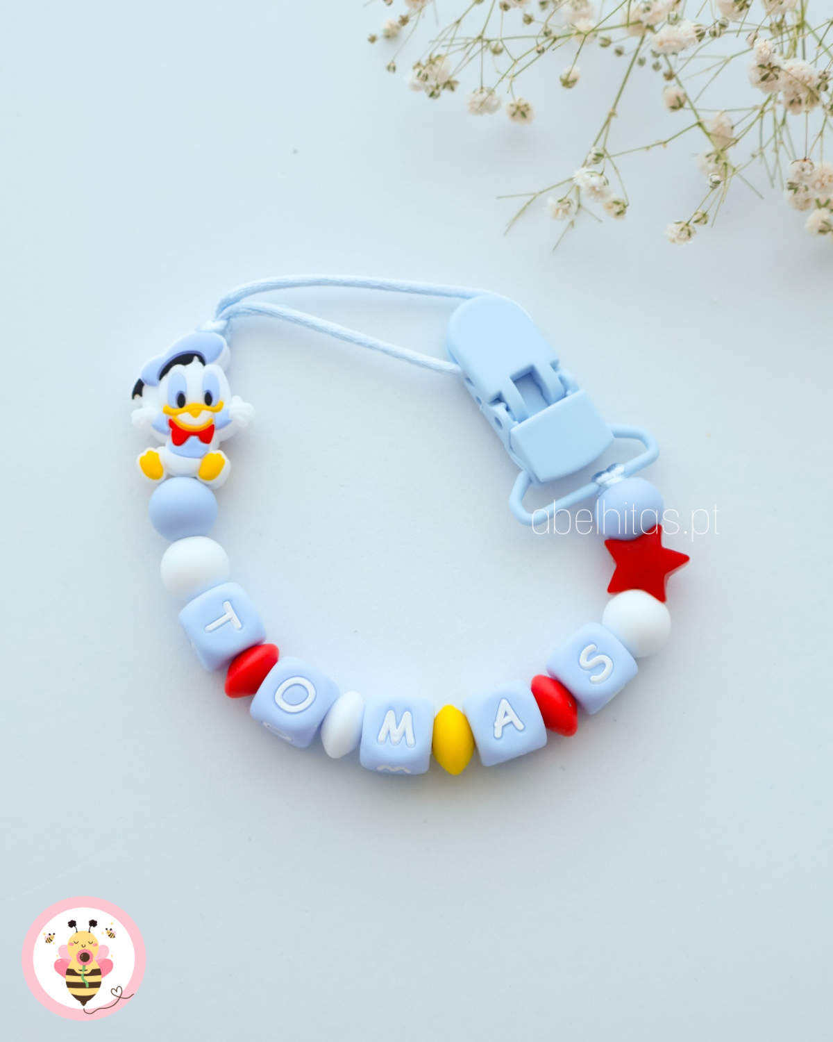 Prendedor de chupeta com nome - Donald