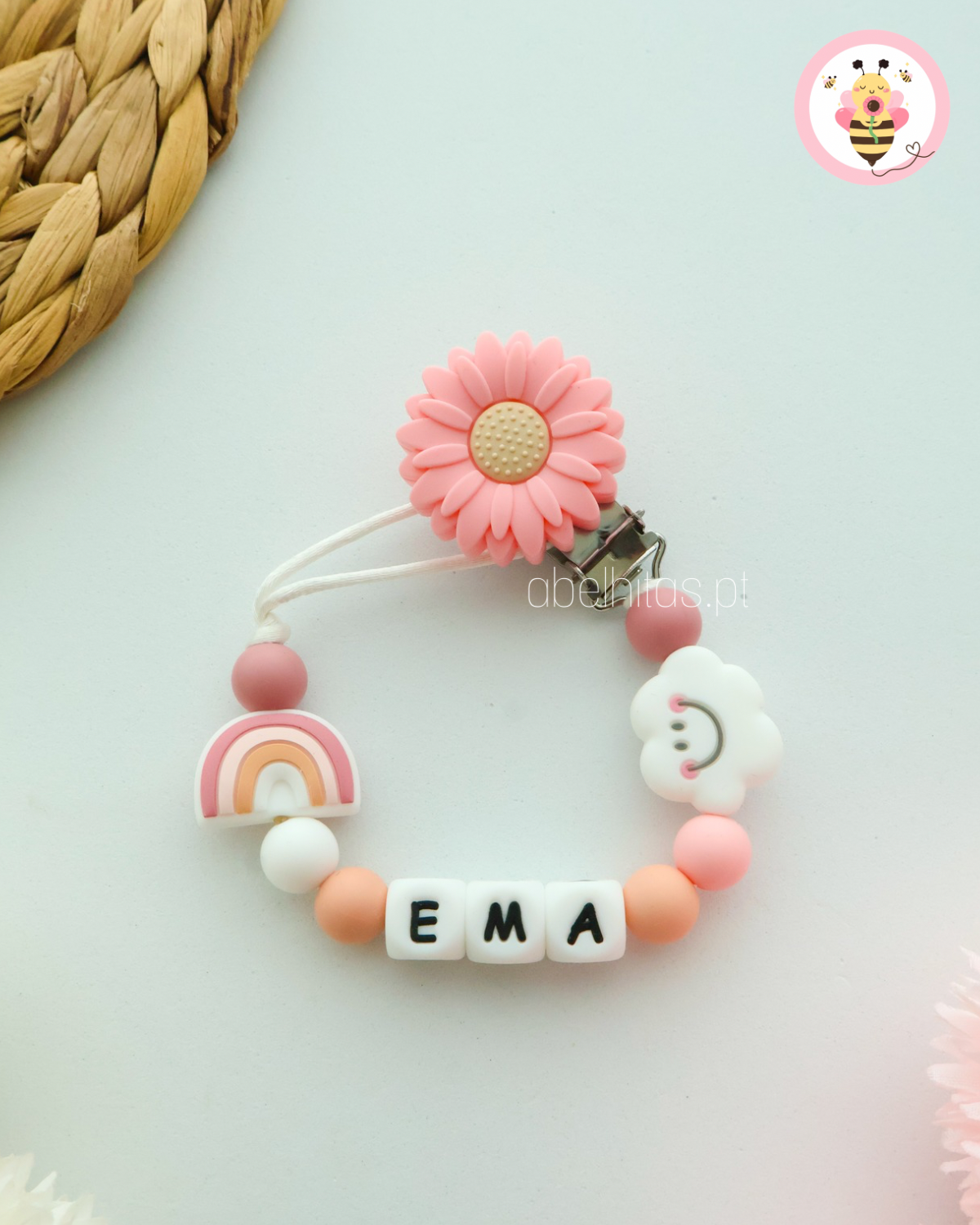 Prendedor de chupeta com nome - Nuvem