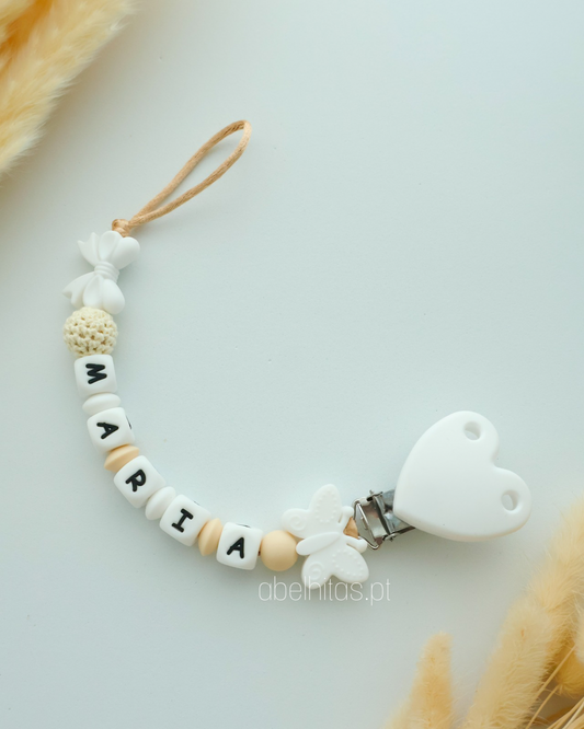 Prendedor de chupeta com nome - Laço e borboleta