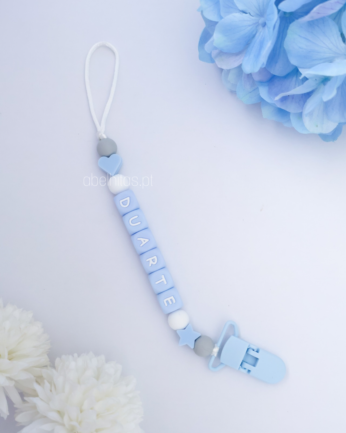 Prendedor de chupeta com nome - Azul