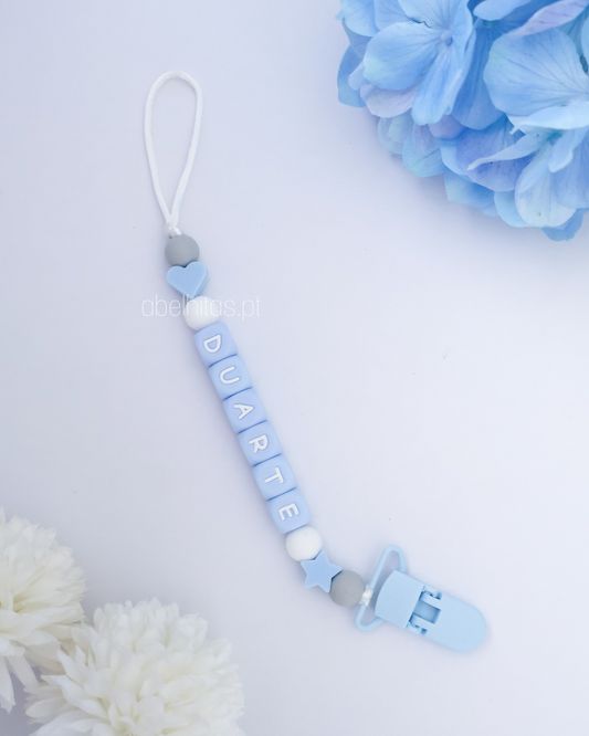 Prendedor de chupeta com nome - Azul