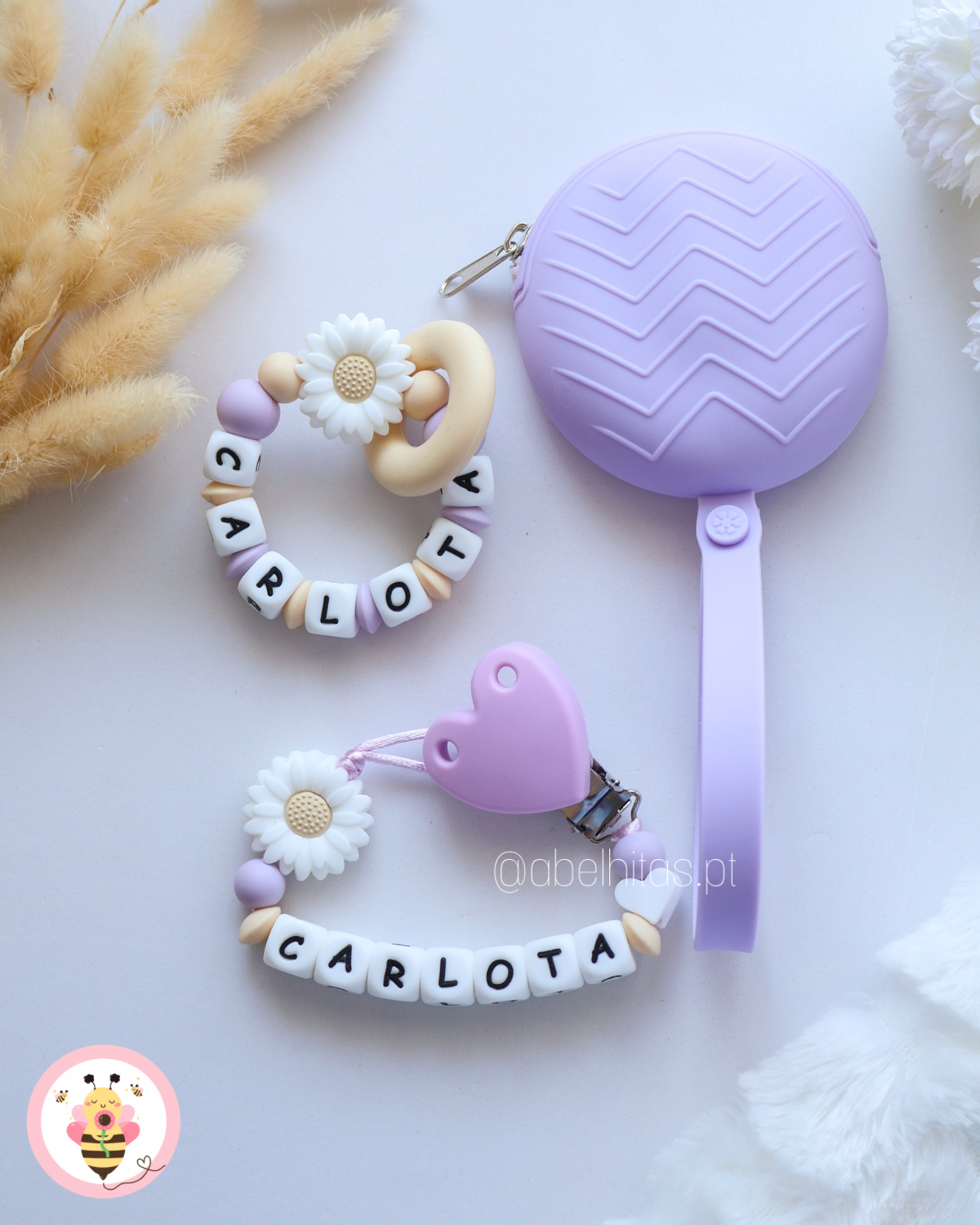 White and lilac flower set