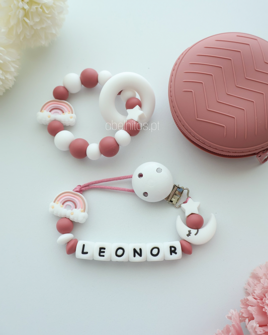 Conjunto Arco-íris rosa e lua