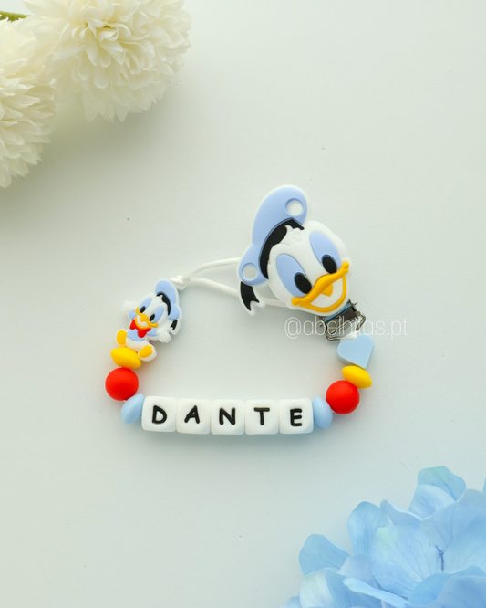 Prendedor de chupeta com nome - Pato Donald