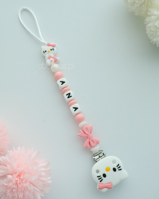 Prendedor de chupeta com nome - Hello Kitty