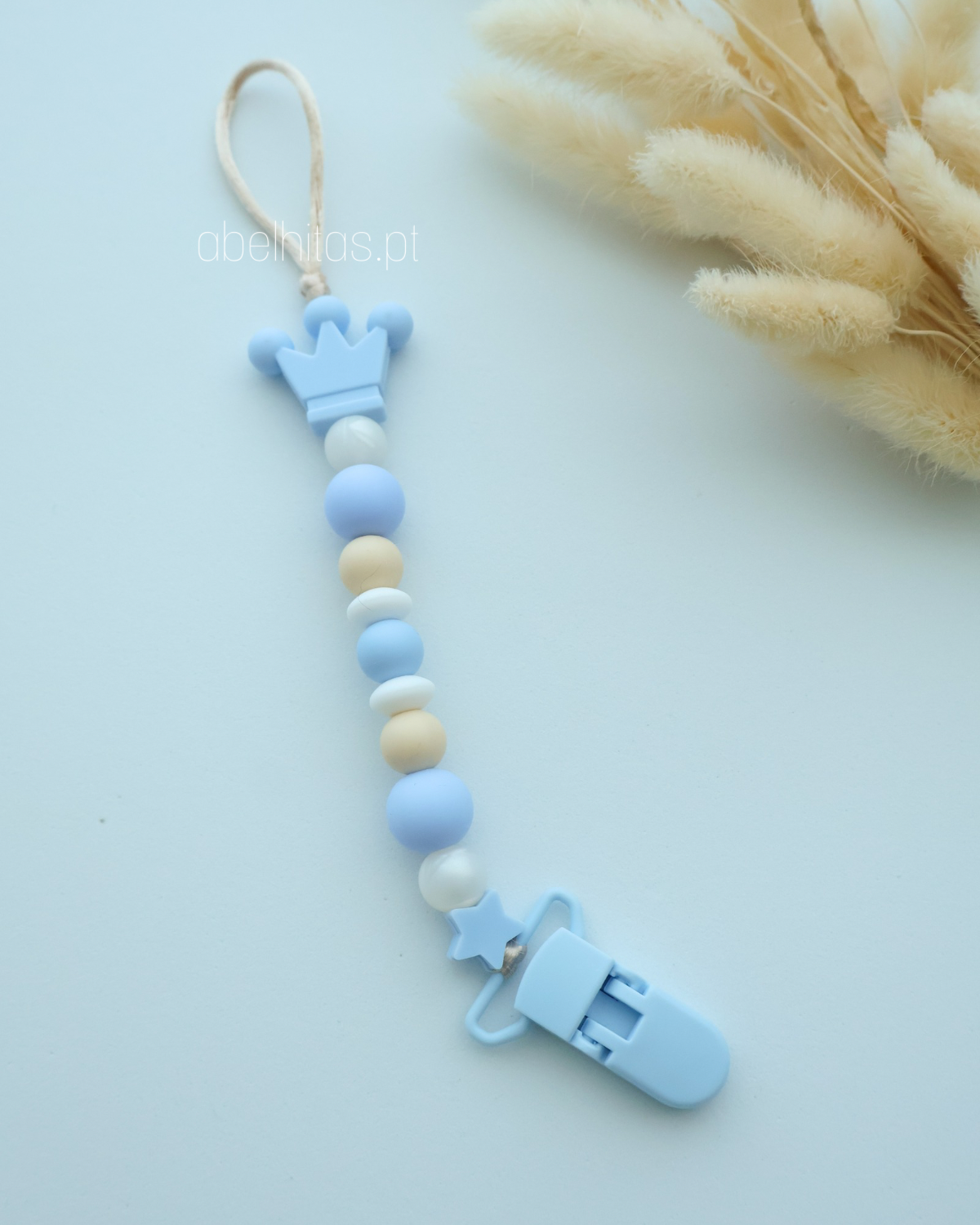 Prendedor de chupeta sem nome - Coroa azul