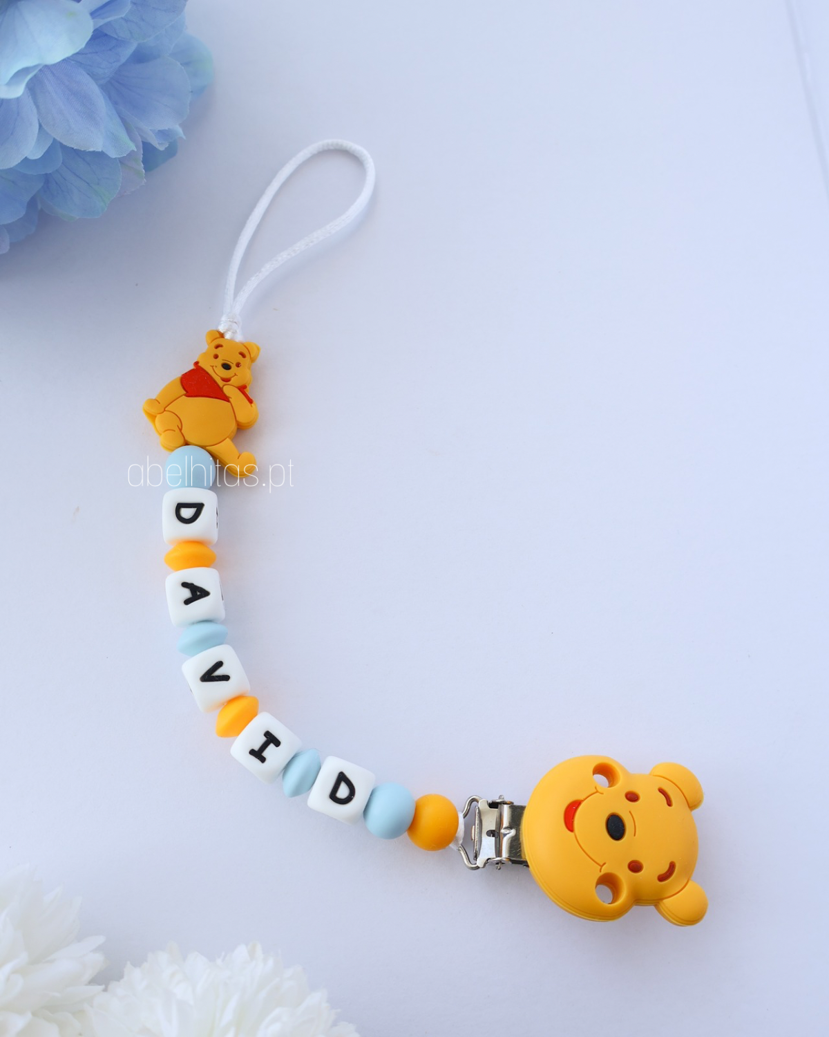 Prendedor de chupeta com nome - Winnie The Pooh
