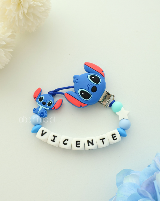 Prendedor de chupeta com nome - Stitch