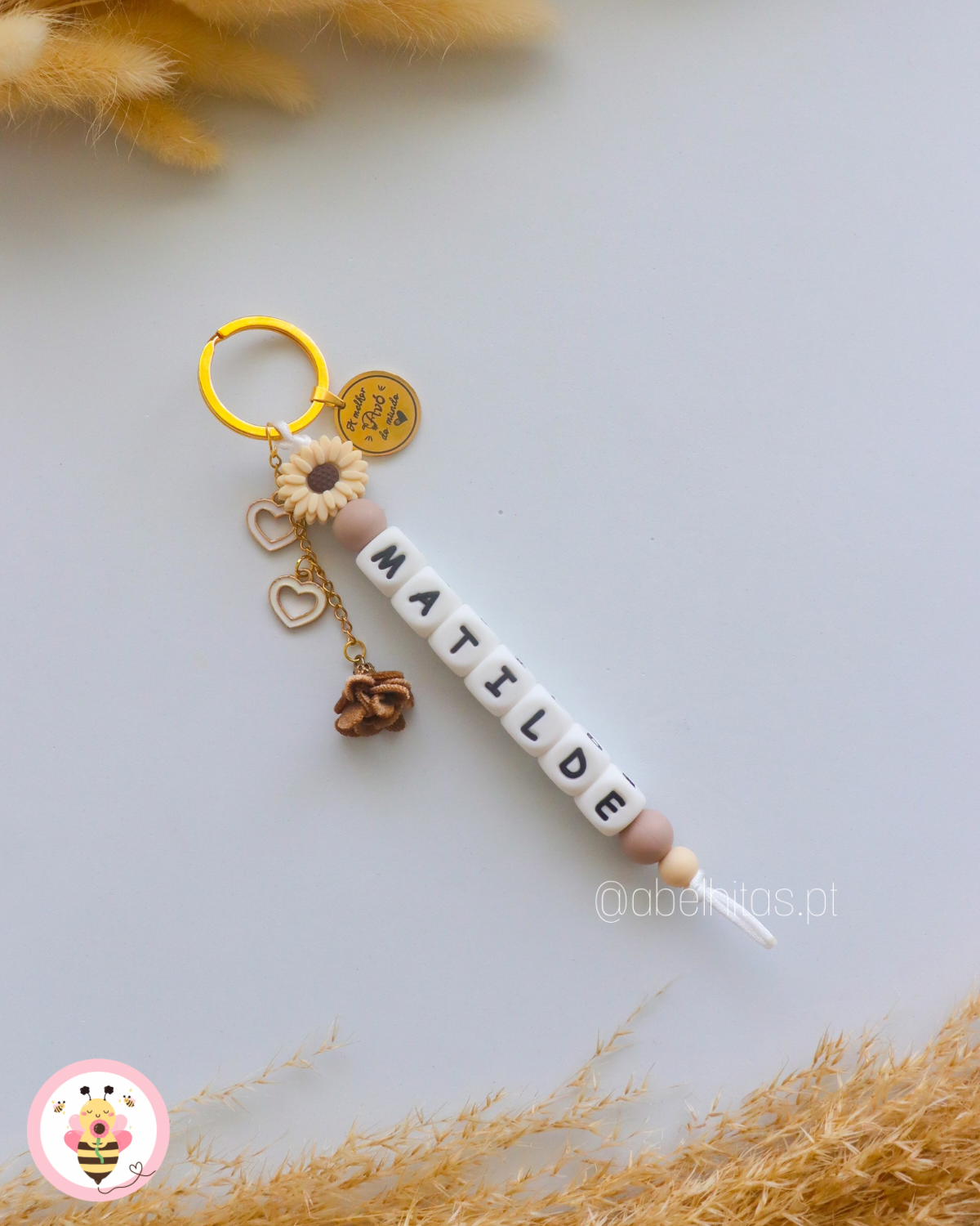 Porta-chaves flor bege