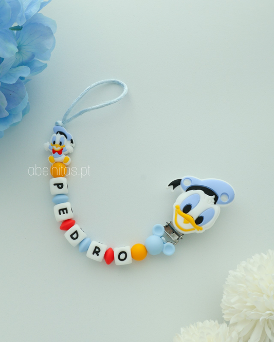 Prendedor de chupeta com nome - Pato Donald