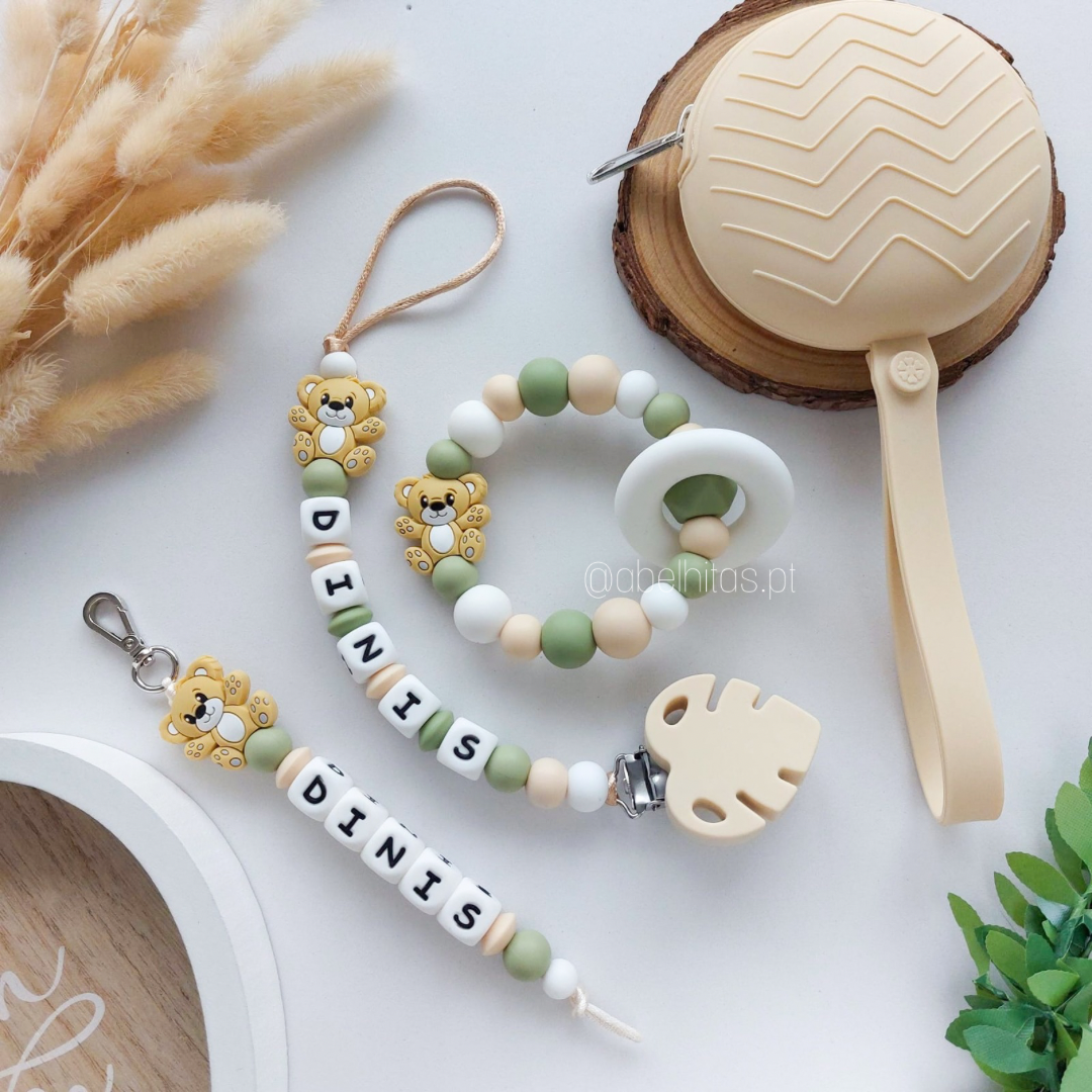 Conjunto Urso bege e verde