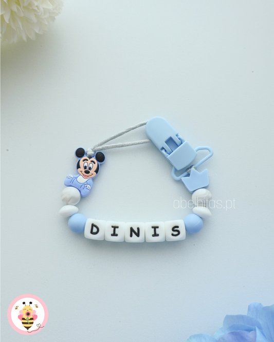 Prendedor de chupeta com nome - Mickey azul