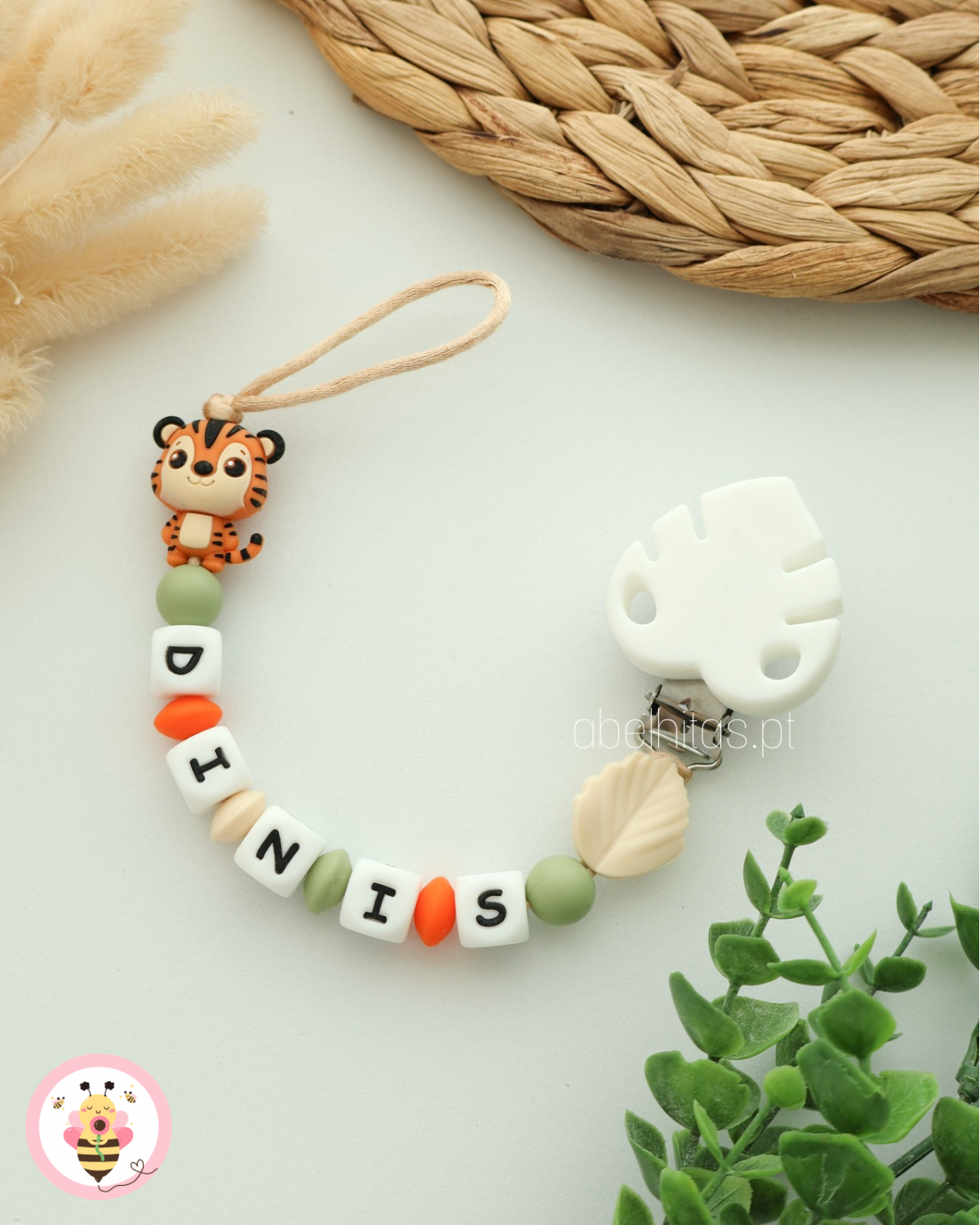 Prendedor de chupeta com nome - Tigre