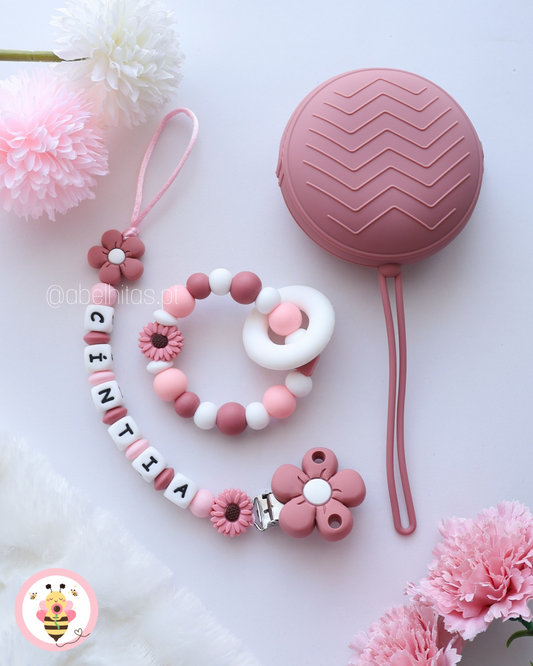 Conjunto Flor rosa escura