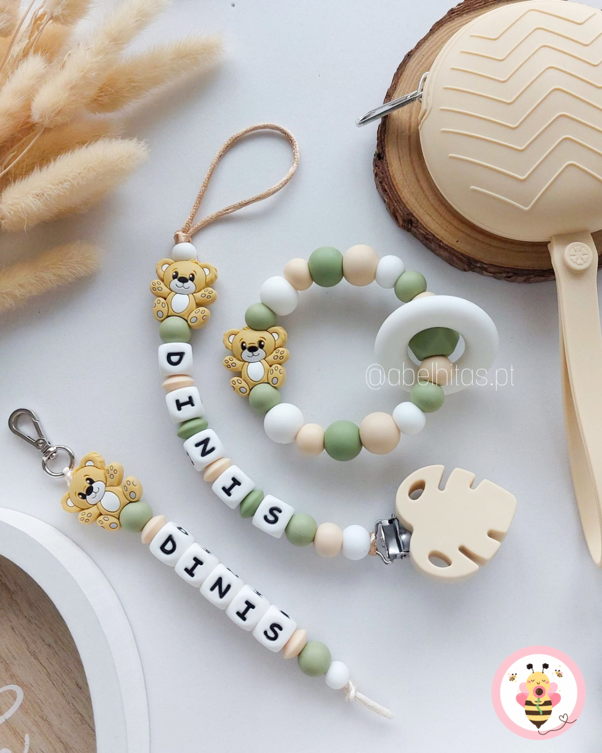 Conjunto Urso bege e verde