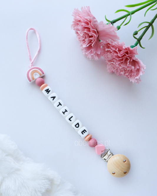 Pacifier clip with name - Pastel Rainbow