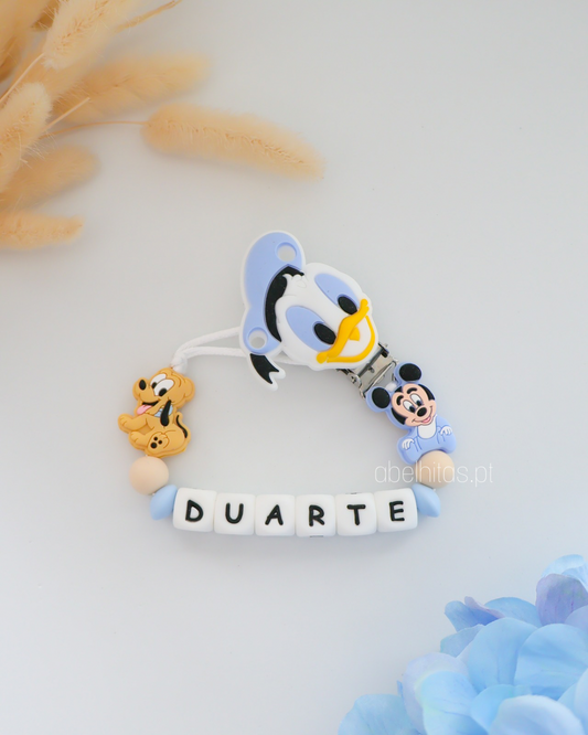 Prendedor de chupeta com nome - Mickey e amigos