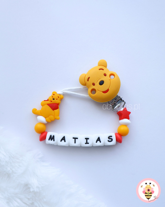 Prendedor de chupeta com nome - Winnie The Pooh
