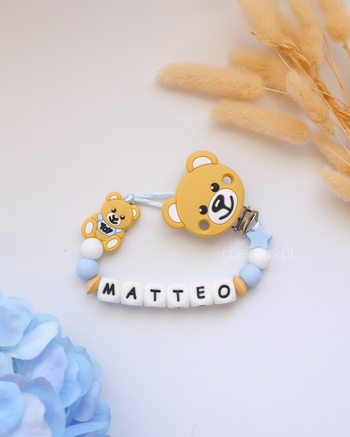 Prendedor de chupeta com nome - Urso Moschino Toy