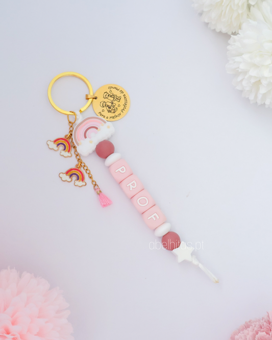 Porta-chaves Arco-íris rosa - Melhor Professora do Mundo