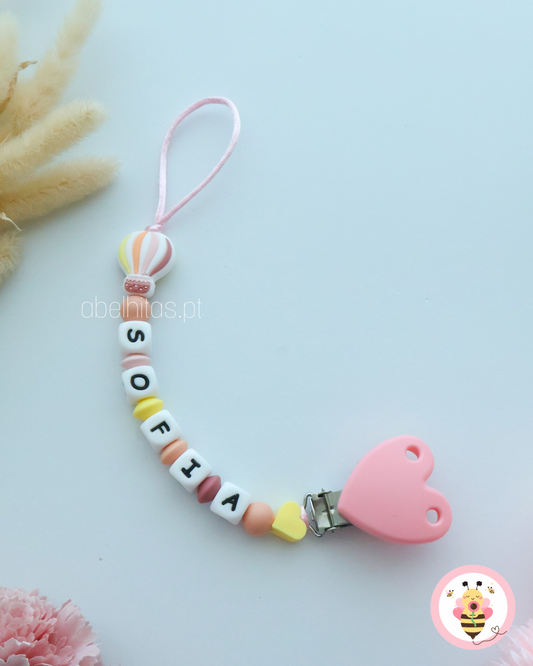 Prendedor de chupeta com nome - Balão rosa