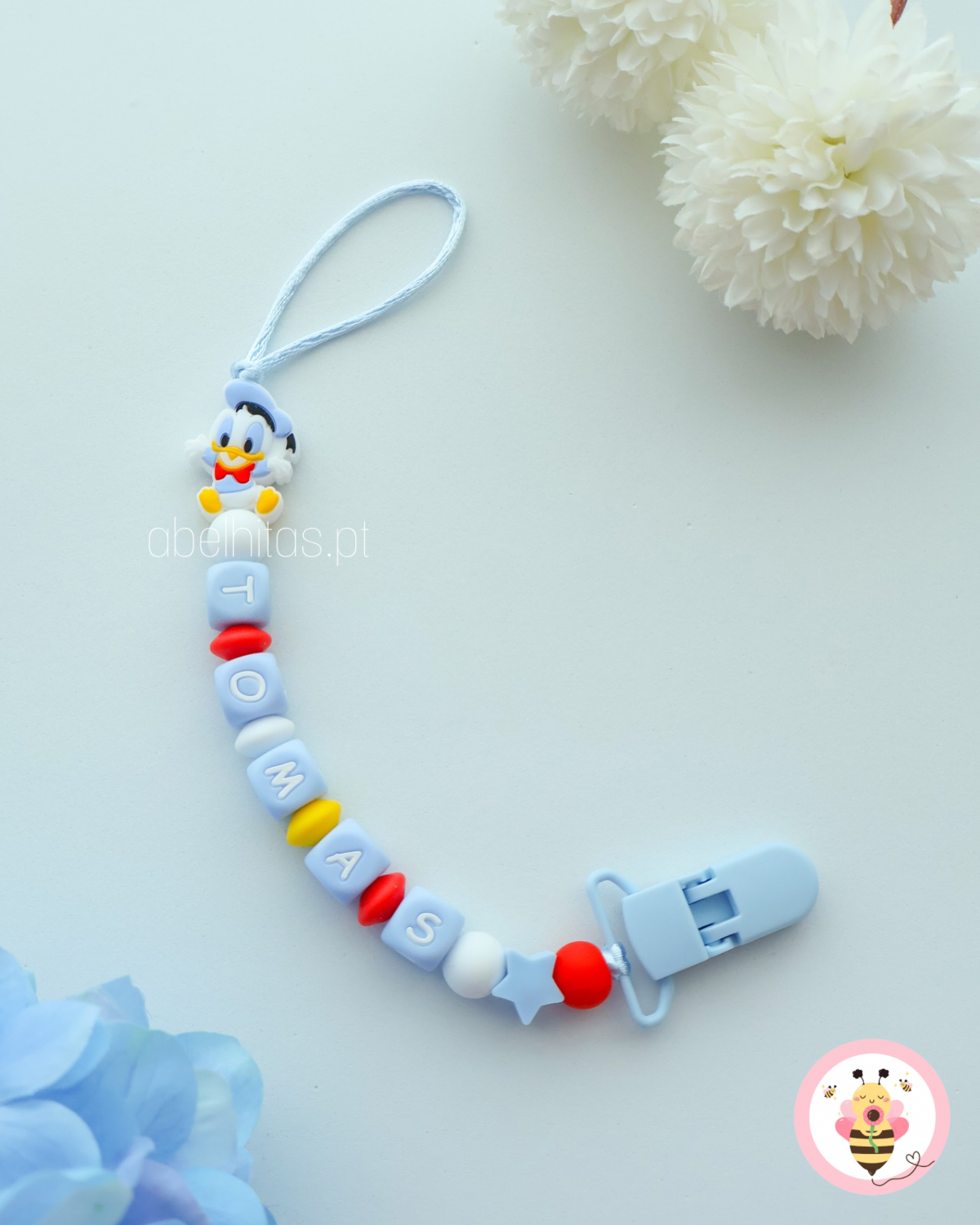 Prendedor de chupeta com nome - Donald