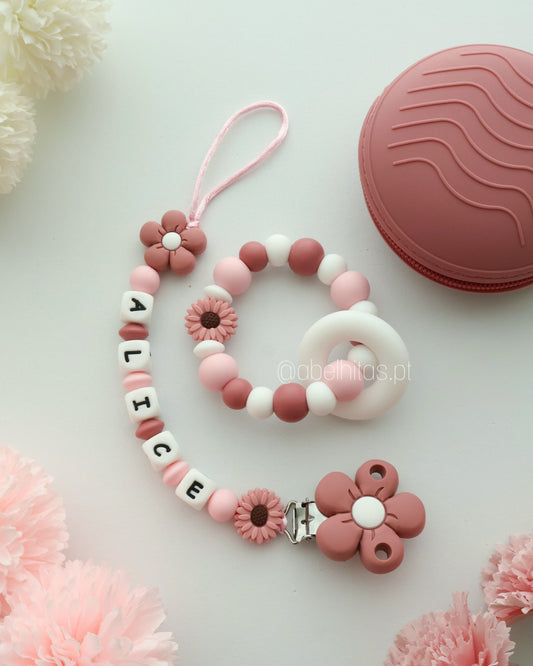 Conjunto Flores rosa escuras