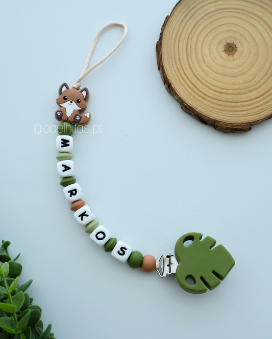 Prendedor de chupeta com nome - Raposa